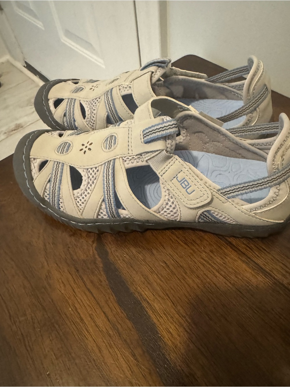 JBU Beige and Light Blue Women's Closed-Toe Athletic Sandals